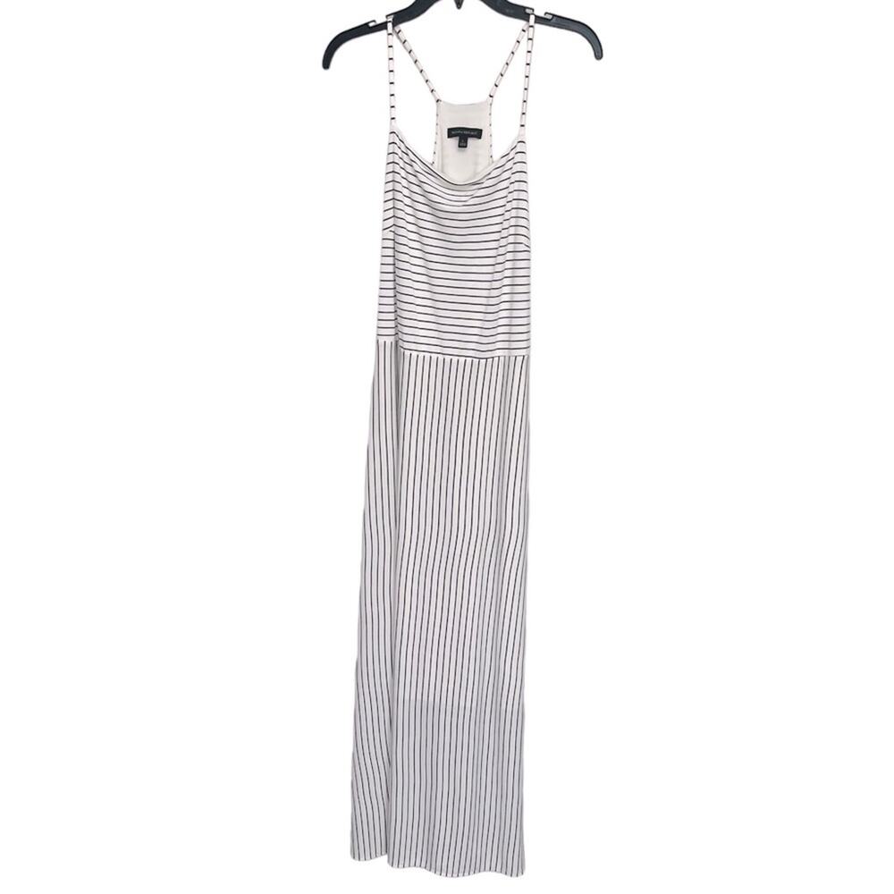 BANANA REPUBLIC White w/Black Pin Stripe Strappy Maxi Dress‎ Women’s Size Large